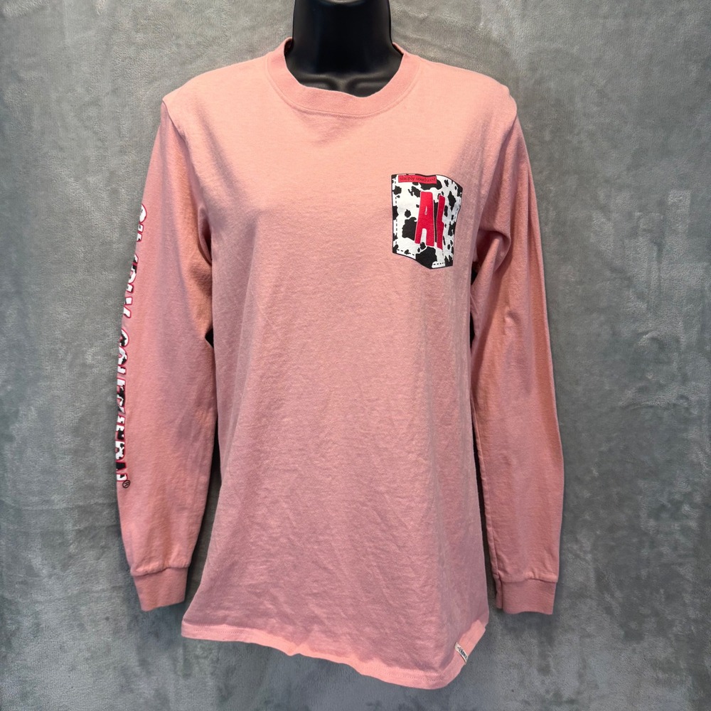 Simply Southern‎ Alabama Girl Pink Long Sleeve Graphic T-Shirt Small Cow Print